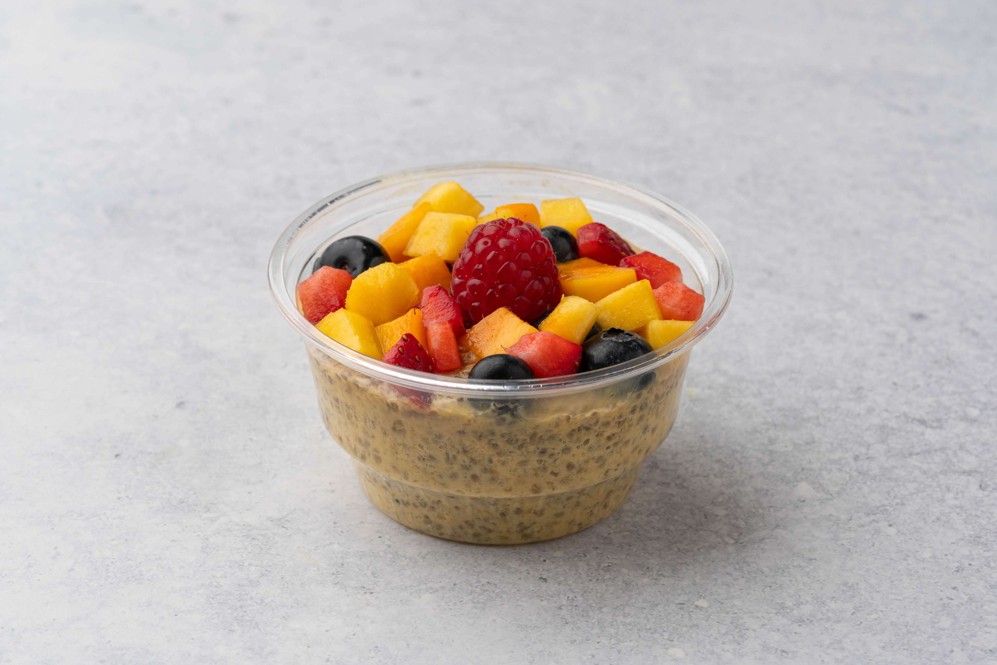 Mango Chia Pudding With Berries Fruit Salad